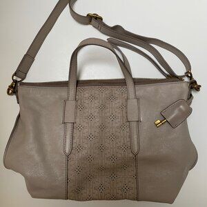 Fossil Taupe Leather Top Handle Tote Style Crossbody Bag
